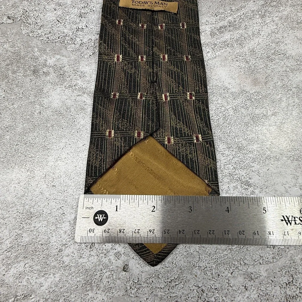 TODAY'S‎ MAN Silk Tie Mens One Size Brown Plaid Jacquard Made In Italy Necktie